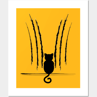 Black cat and claw marks Posters and Art